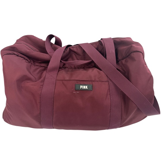 Pink Pom Pom Handbags - PINK by Victoria's Secret Duffle Bag Maroon Travel Gym Carry On Shoulder‎ Strap